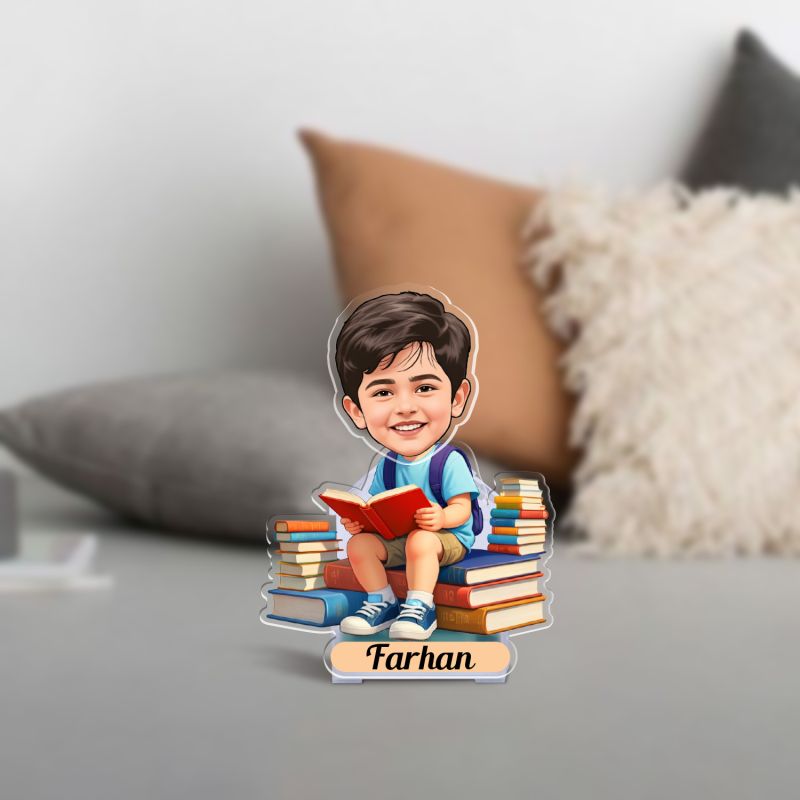 Personalized Kids Bobblehead Caricature with Battery Powered Moving Head  Birthday Gifts for Boys, Students & Bookworm  Study Table & Library Decoration Items